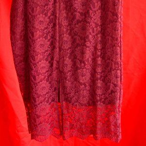 Maroon Lace Pencil Skirt